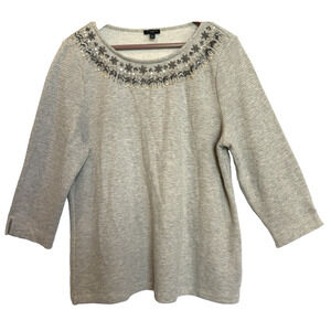 Talbots Womens Knit Top Size XL P Holiday Christmas NYE Beaded Snowflakes Sequin